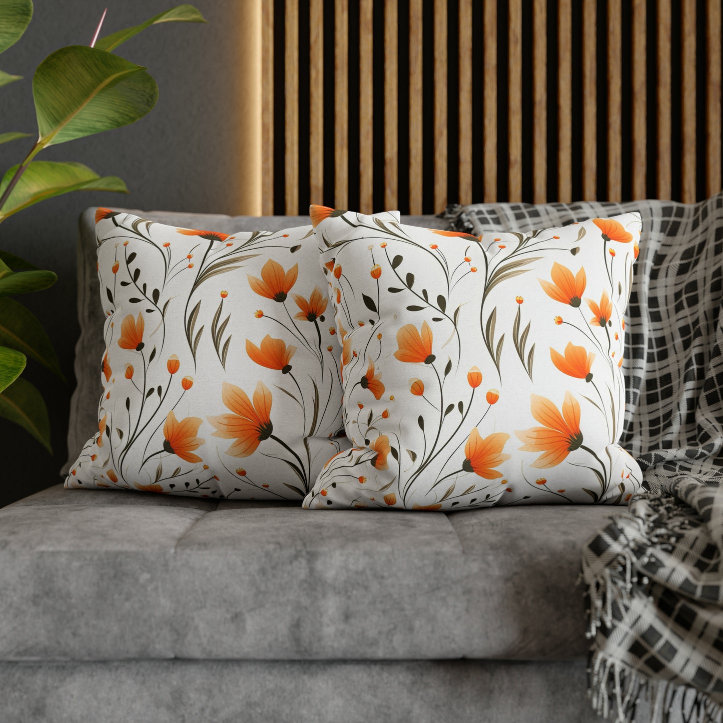 Orange Whimsy Wildflowers Square Pillow Case