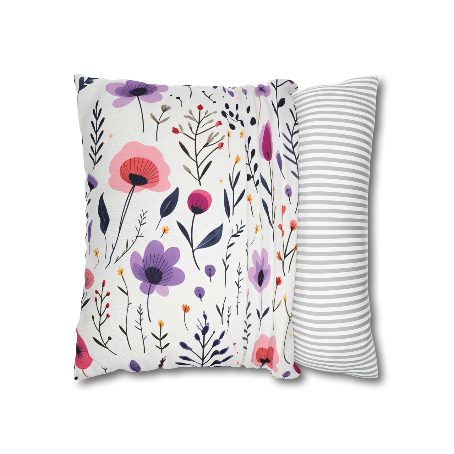 Pink and Purple Whimsical Wildflowers Square Pillow Case