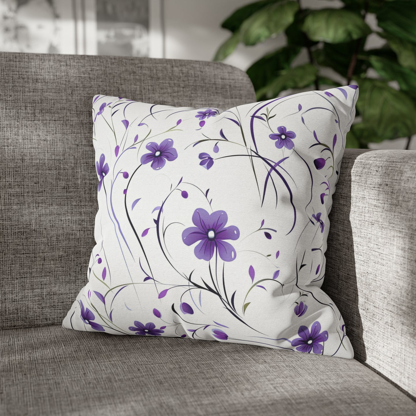 Purple Whimsy Wildflowers Square Pillow Case