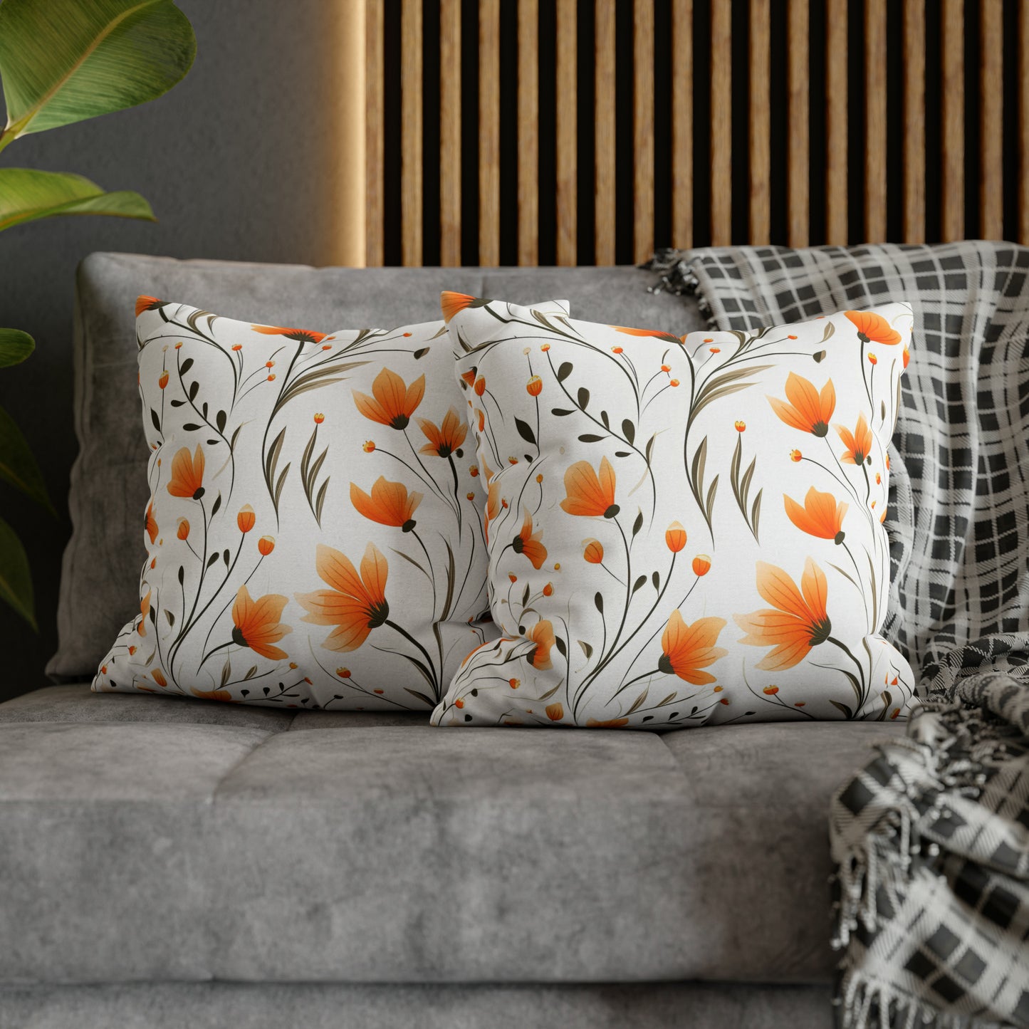 Orange Whimsy Wildflowers Square Pillow Case