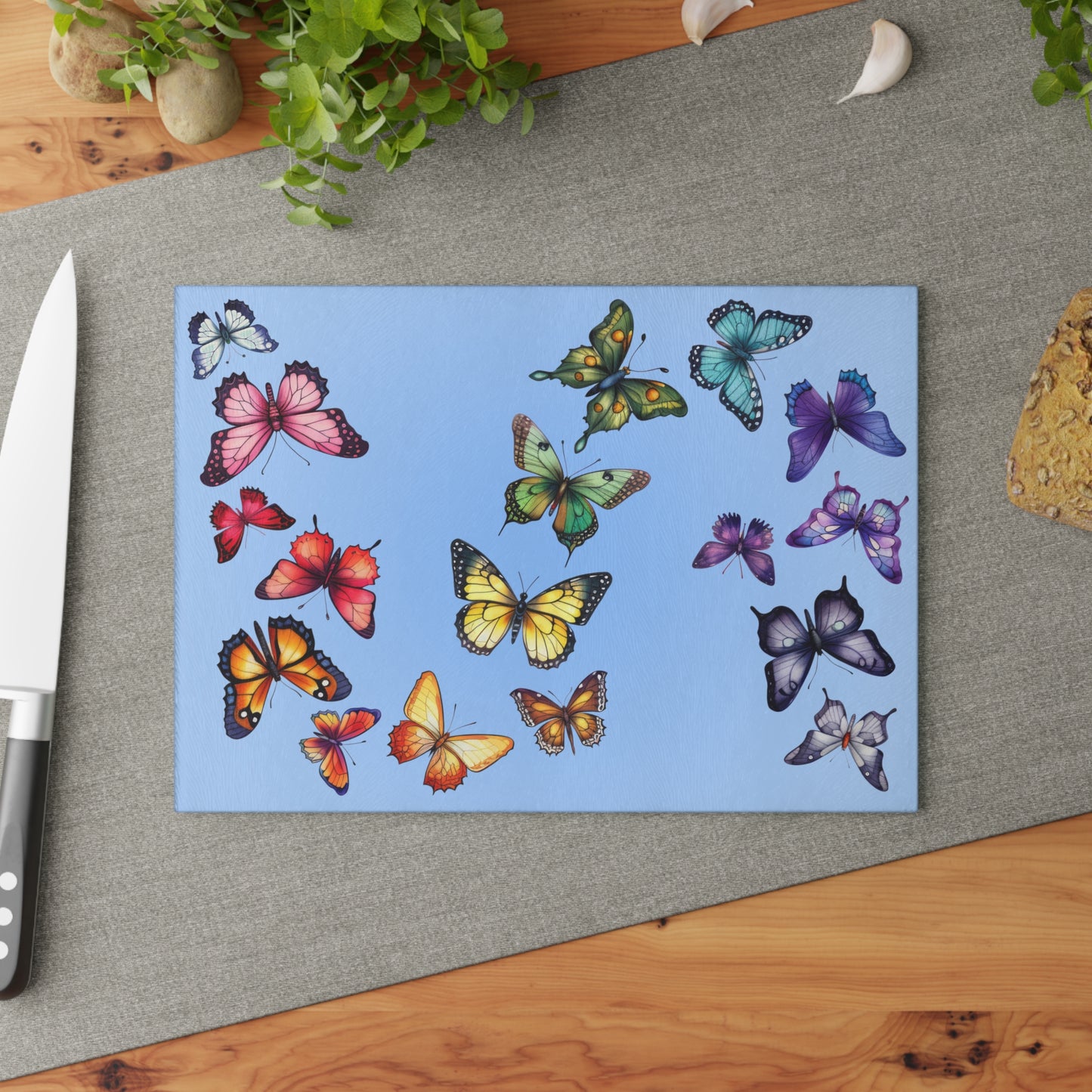 Rainbow Butterfly Trail Glass Cutting Board