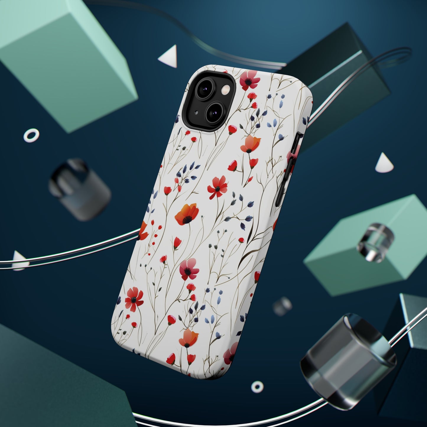 Dainty Coral Wildflowers MagSafe Tough iPhone Case