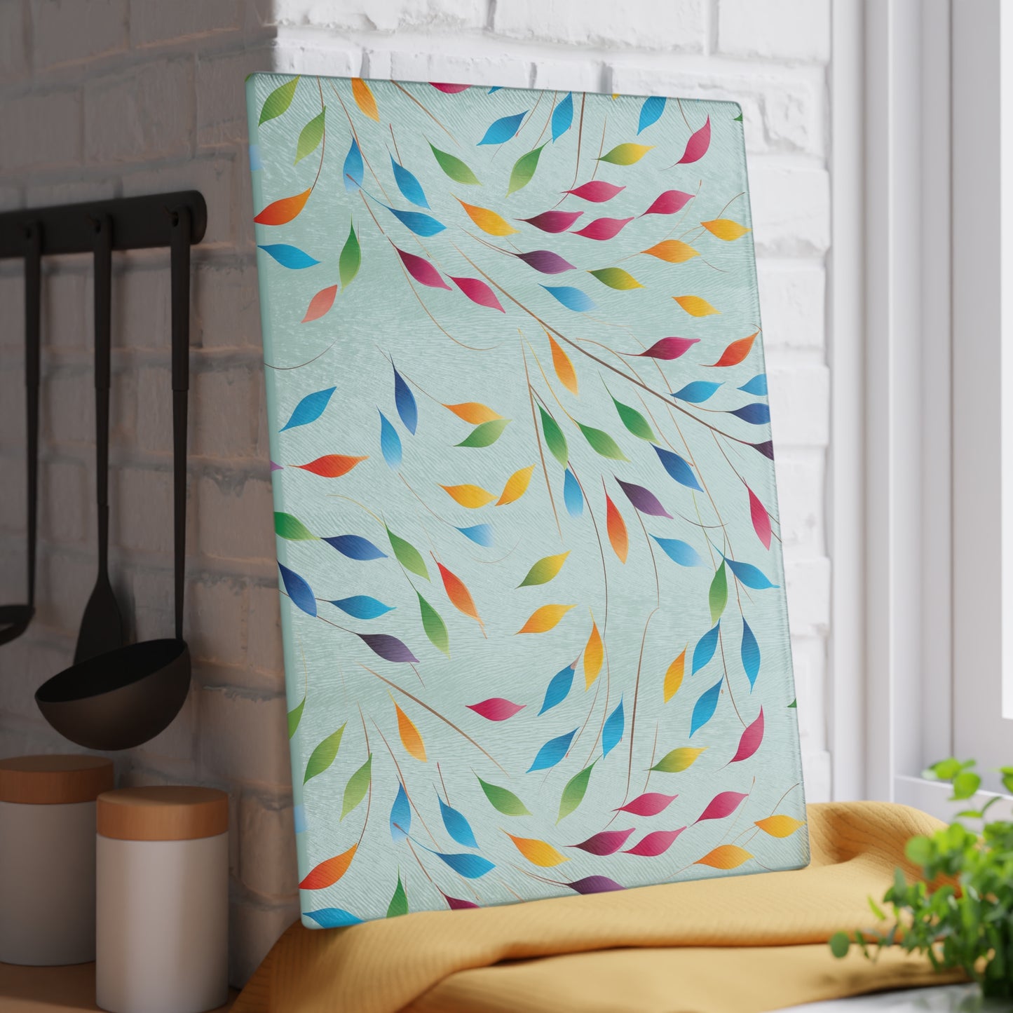 Rainbow Leaves Glass Cutting Board
