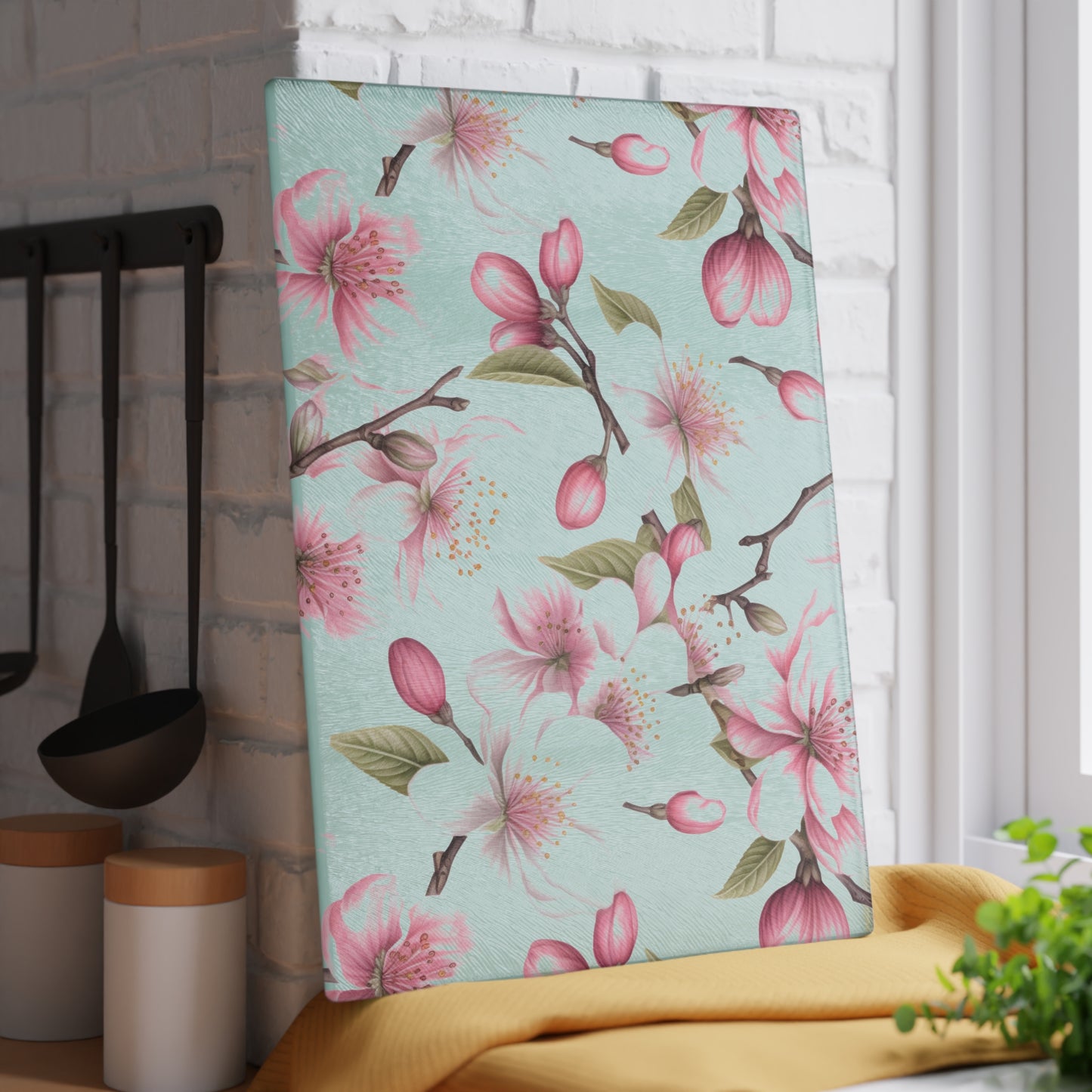 Cherry Blossoms Glass Cutting Board