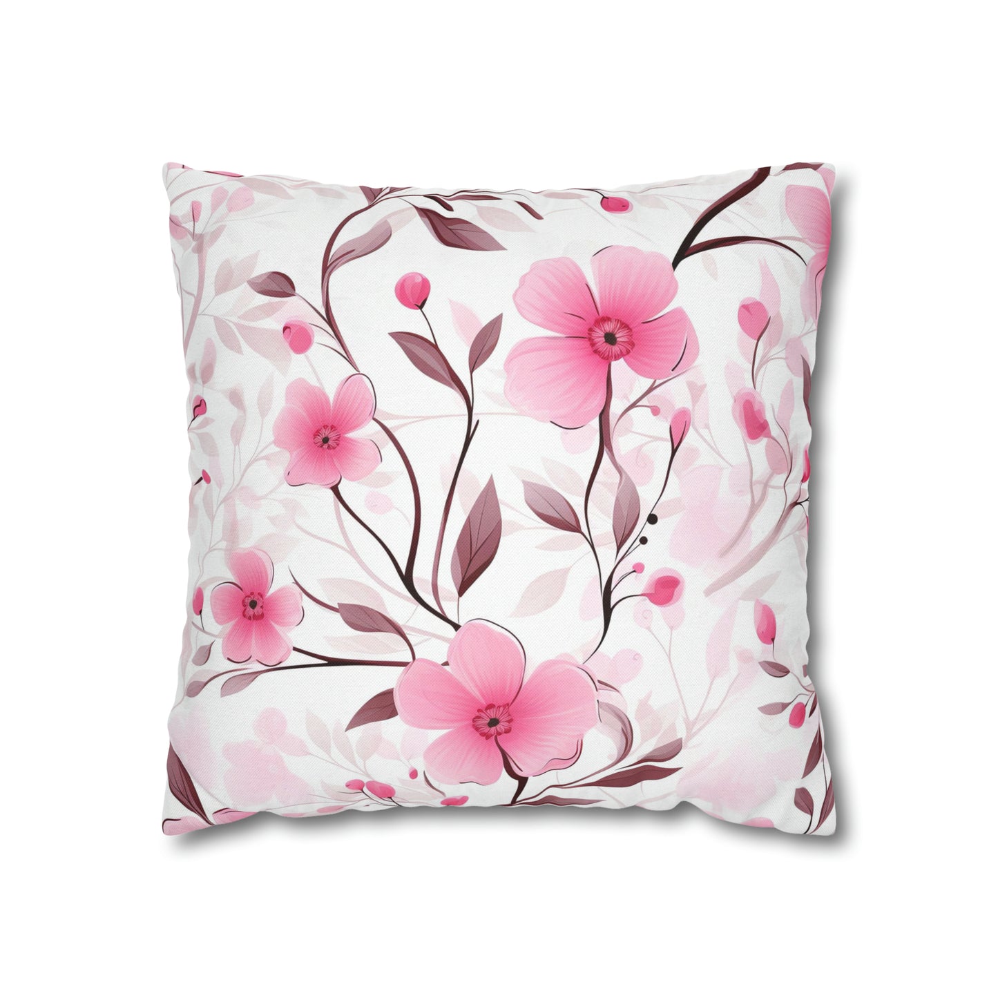Pink Whimsy Wildflowers Square Pillow Case