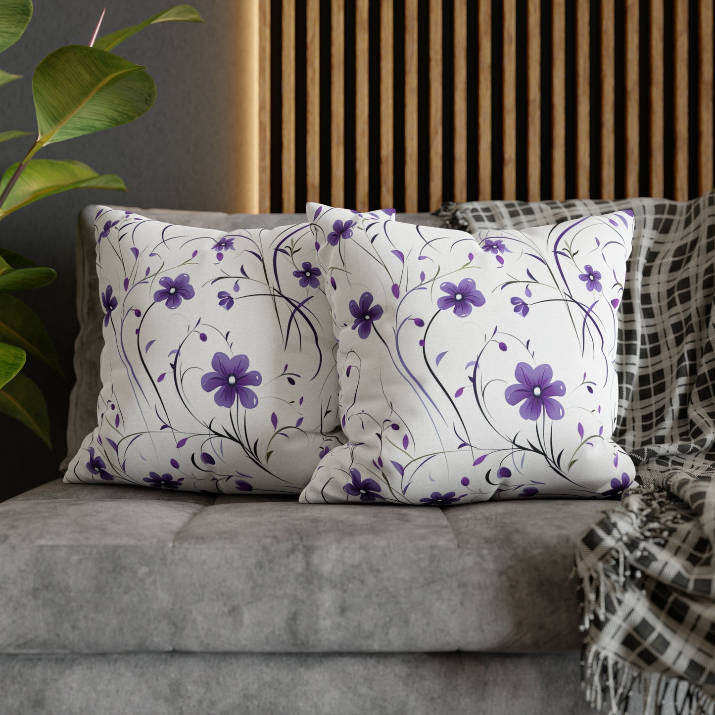 Purple Whimsy Wildflowers Square Pillow Case