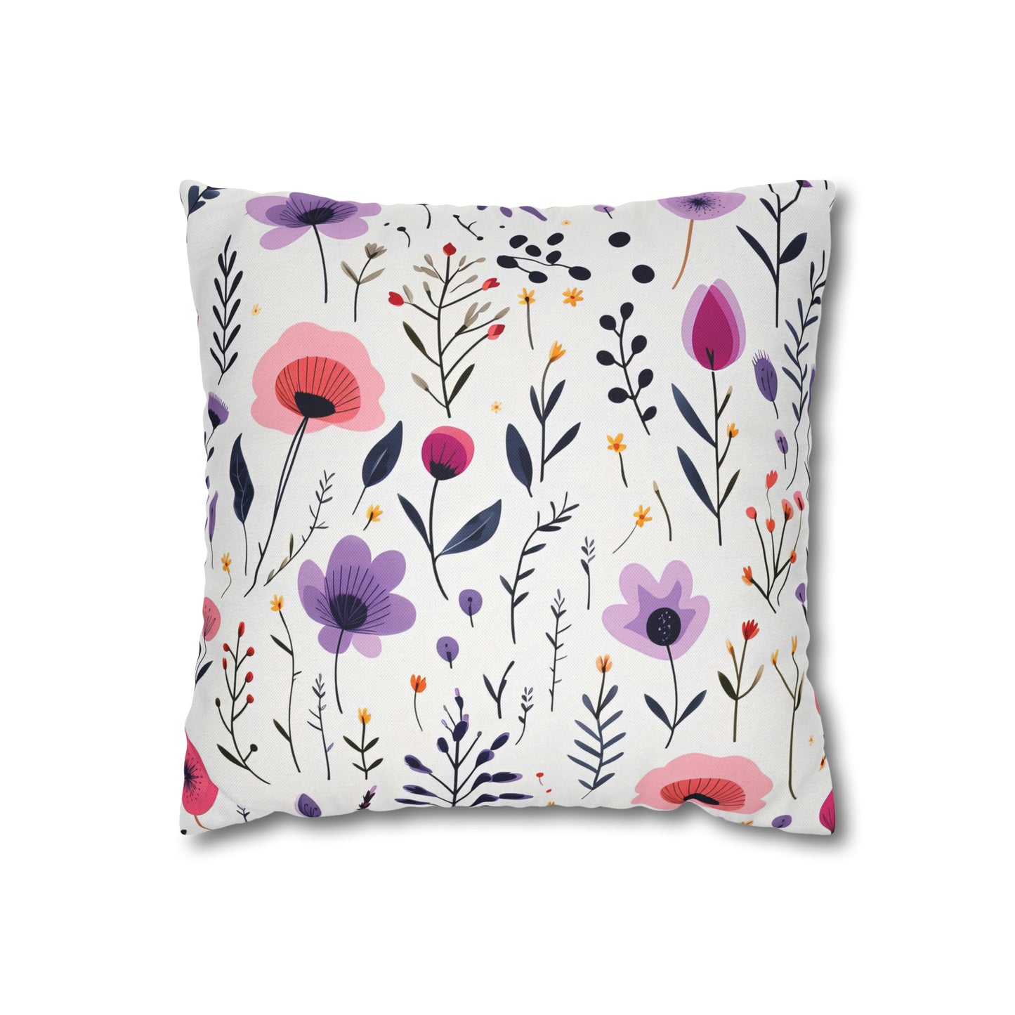 Pink and Purple Whimsical Wildflowers Square Pillow Case