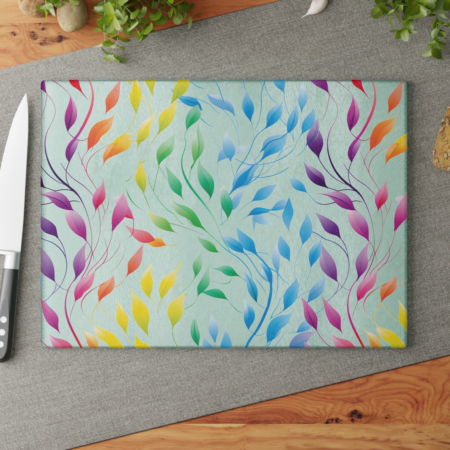 Rainbow Vines Glass Cutting Board