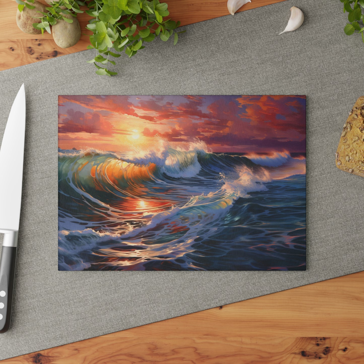 Ocean Sunset Glass Cutting Board