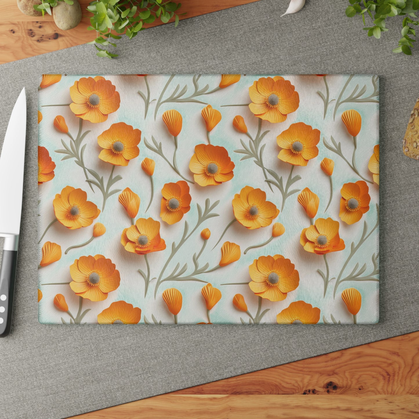 Sculpted Orange Poppies Glass Cutting Board