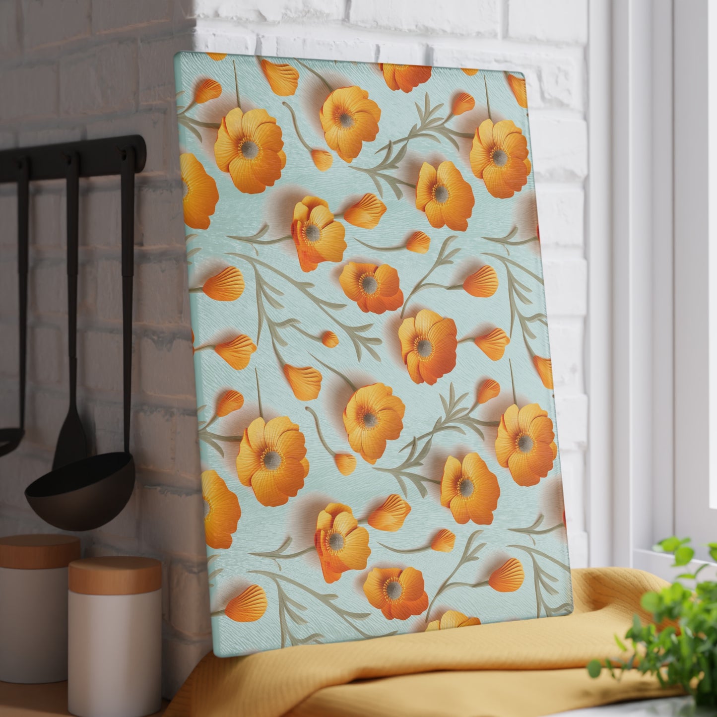 Sculpted Orange Poppies Glass Cutting Board