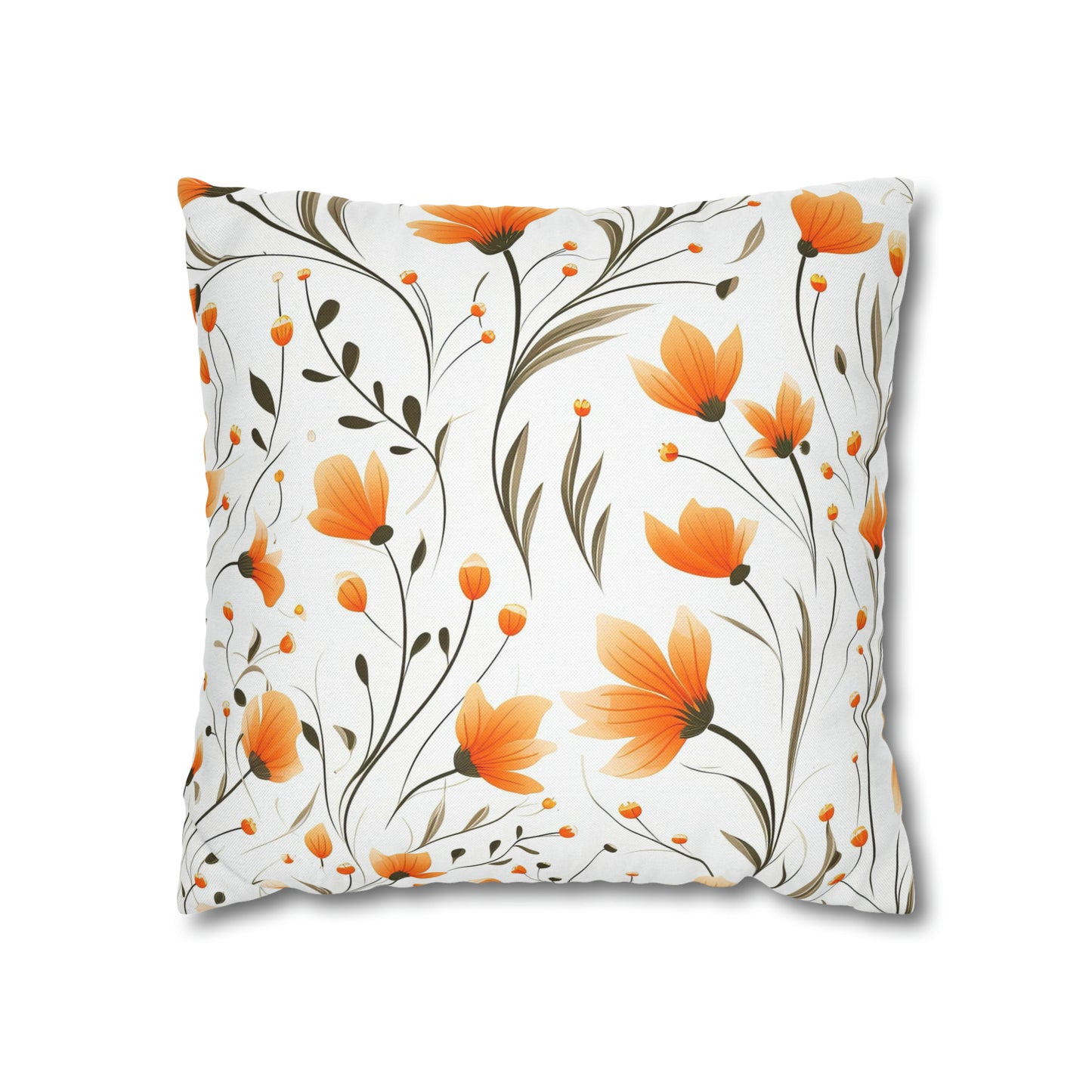 Orange Whimsy Wildflowers Square Pillow Case