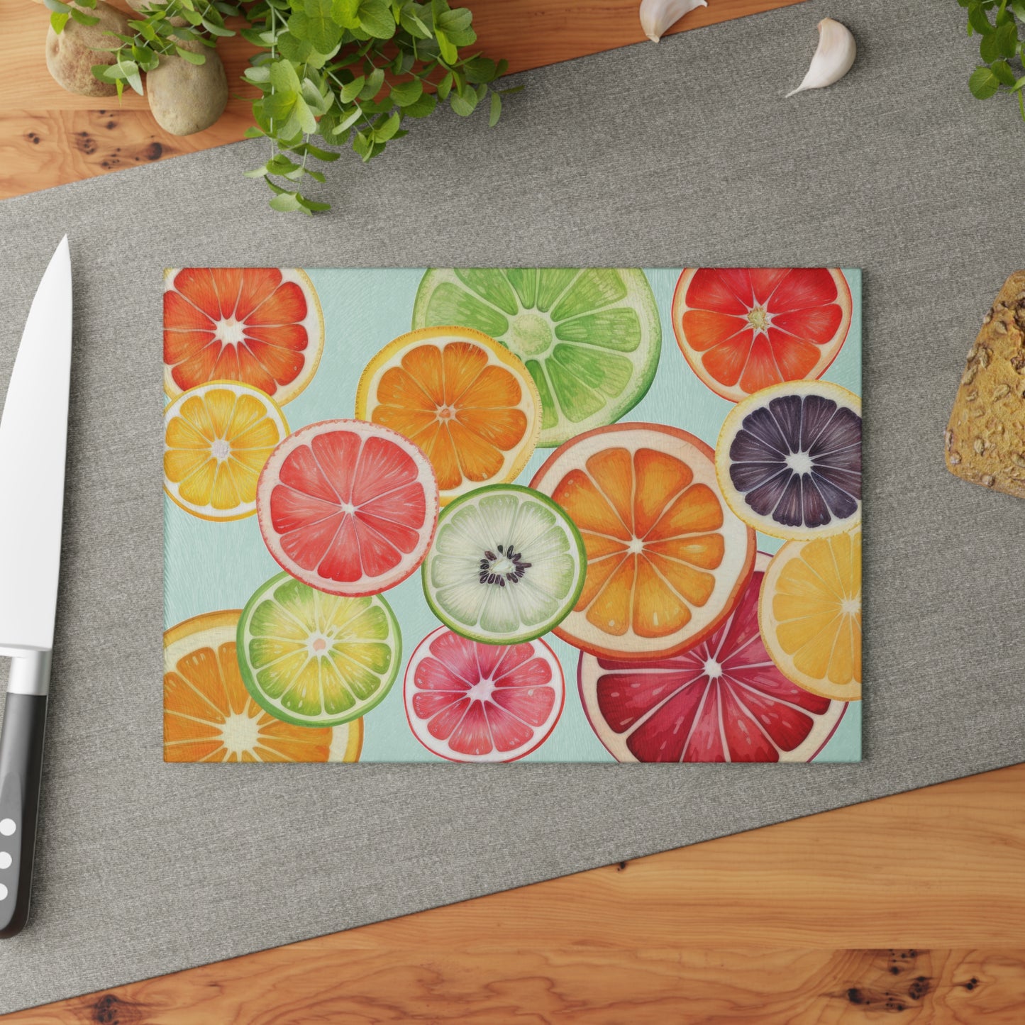 Fruit Slices Glass Cutting Board