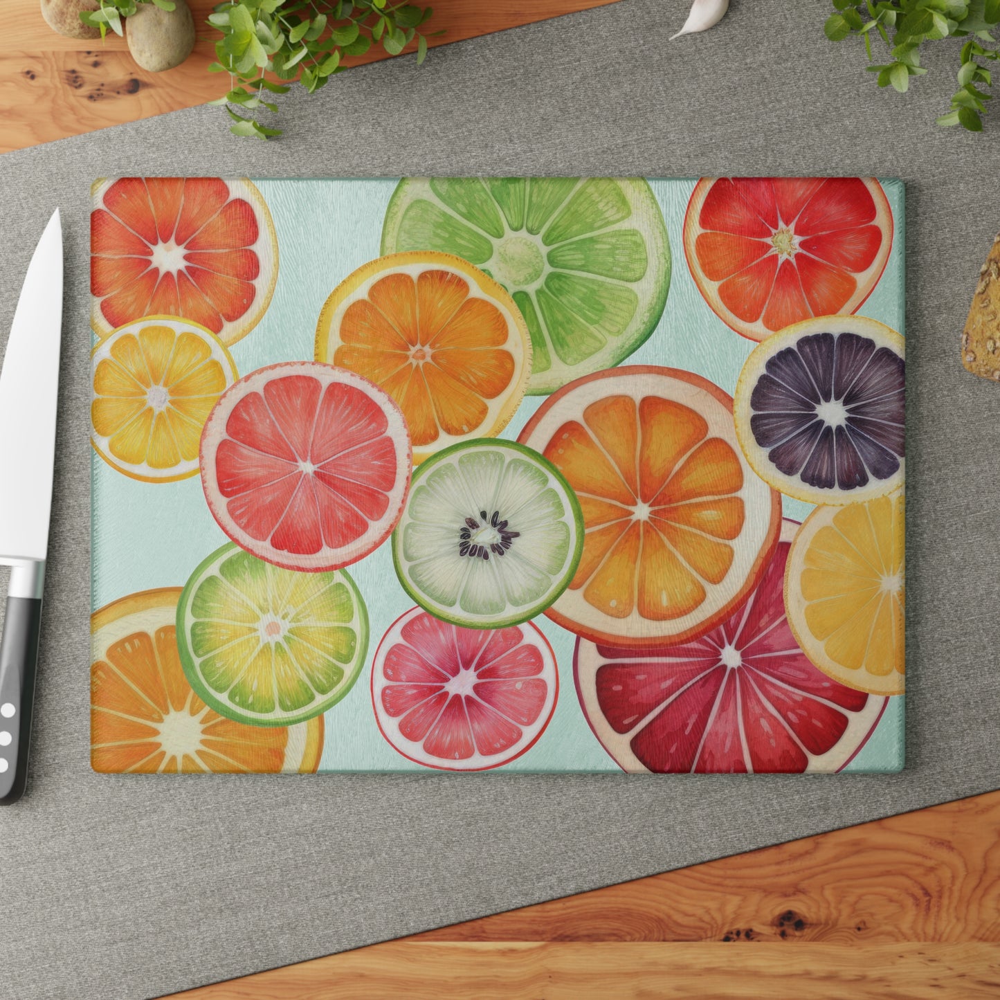 Fruit Slices Glass Cutting Board