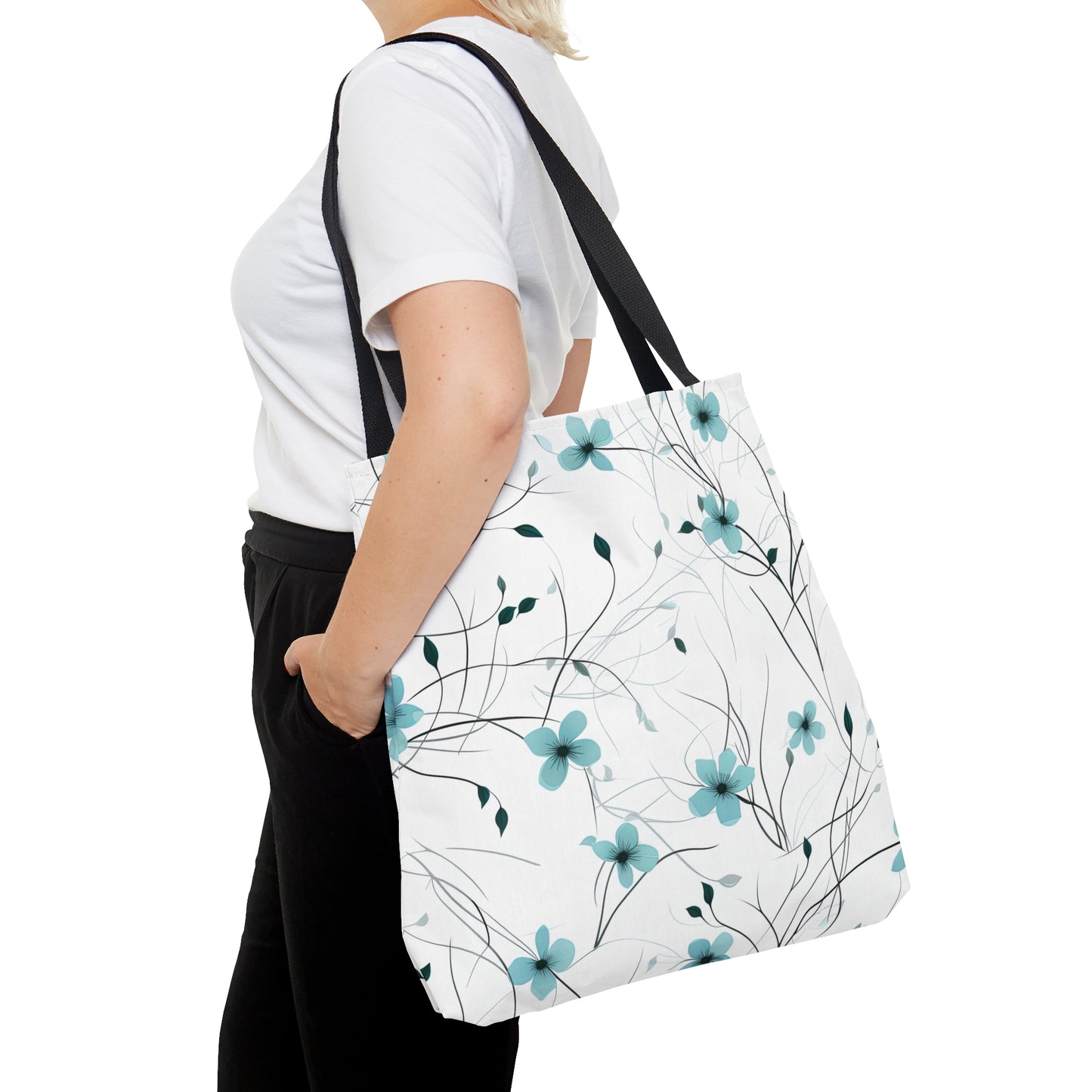 Cyan Whimsy Wildflowers Tote Bag