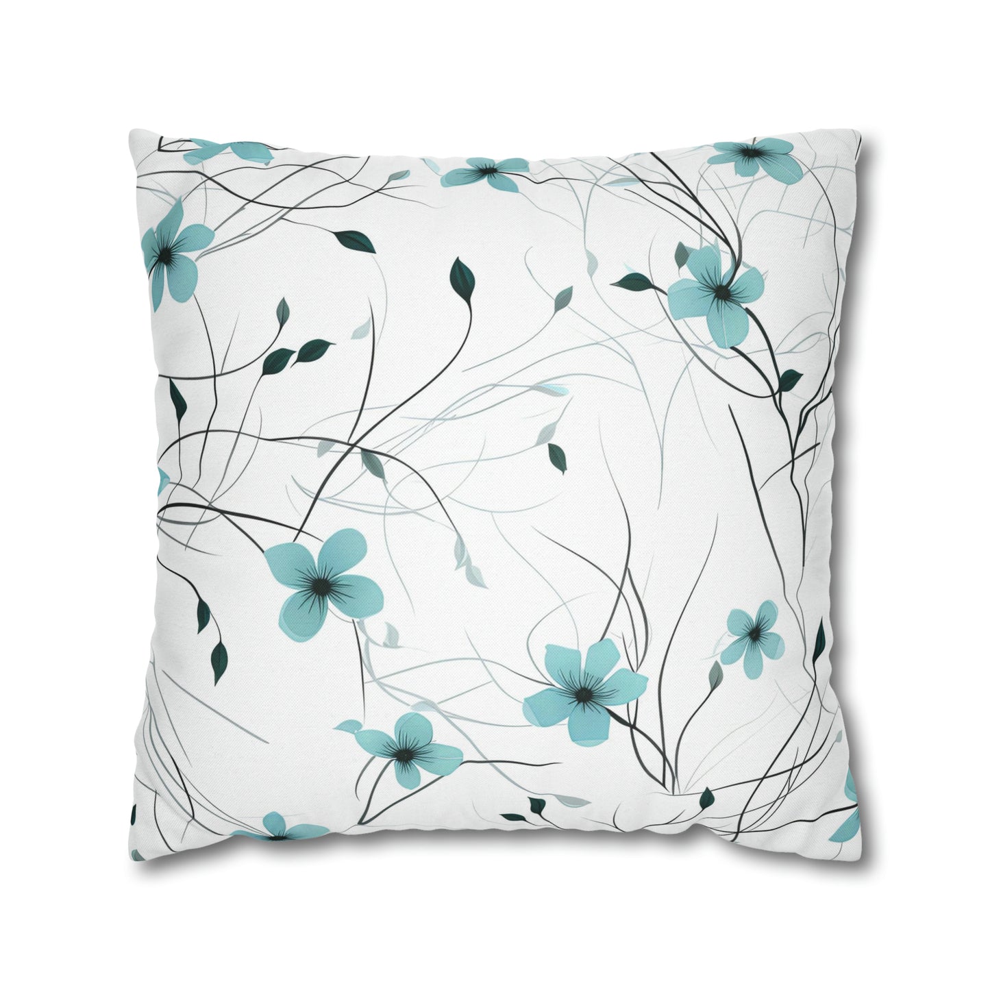 Cyan Whimsy Wildflowers Square Pillow Case