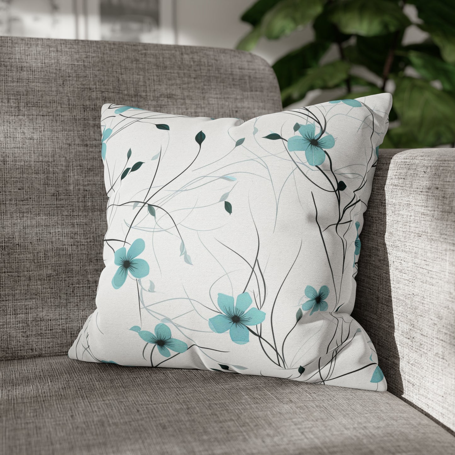 Cyan Whimsy Wildflowers Square Pillow Case