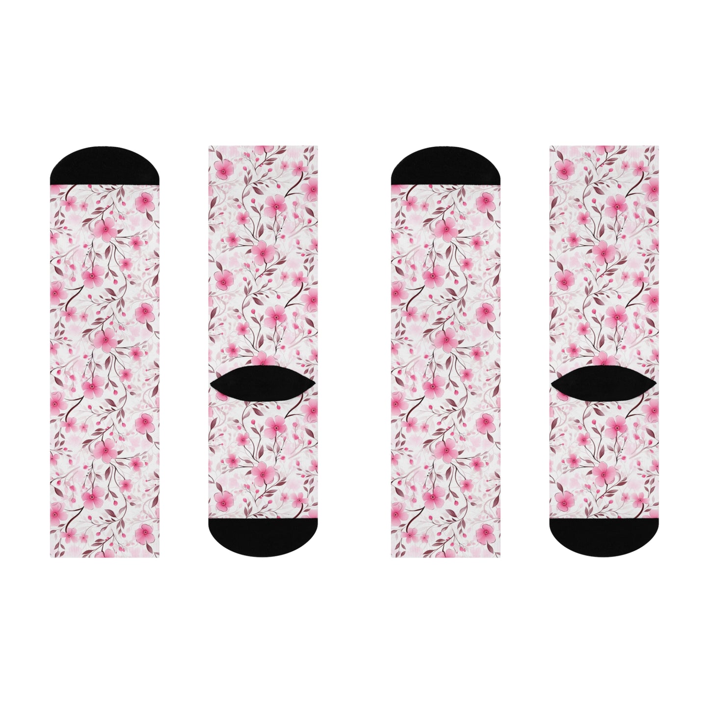Pink Whimsy Wildflowers Cushioned Crew Socks