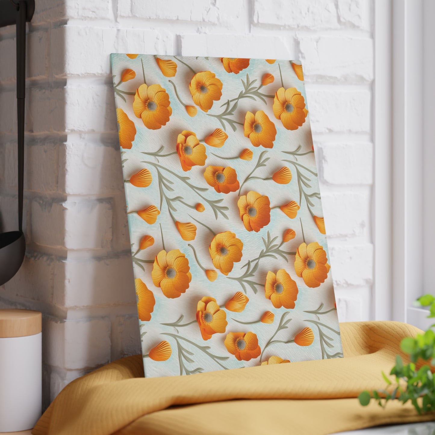 Sculpted Orange Poppies Glass Cutting Board