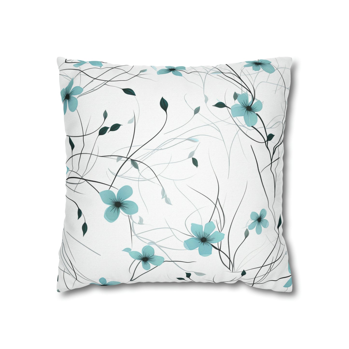 Cyan Whimsy Wildflowers Square Pillow Case