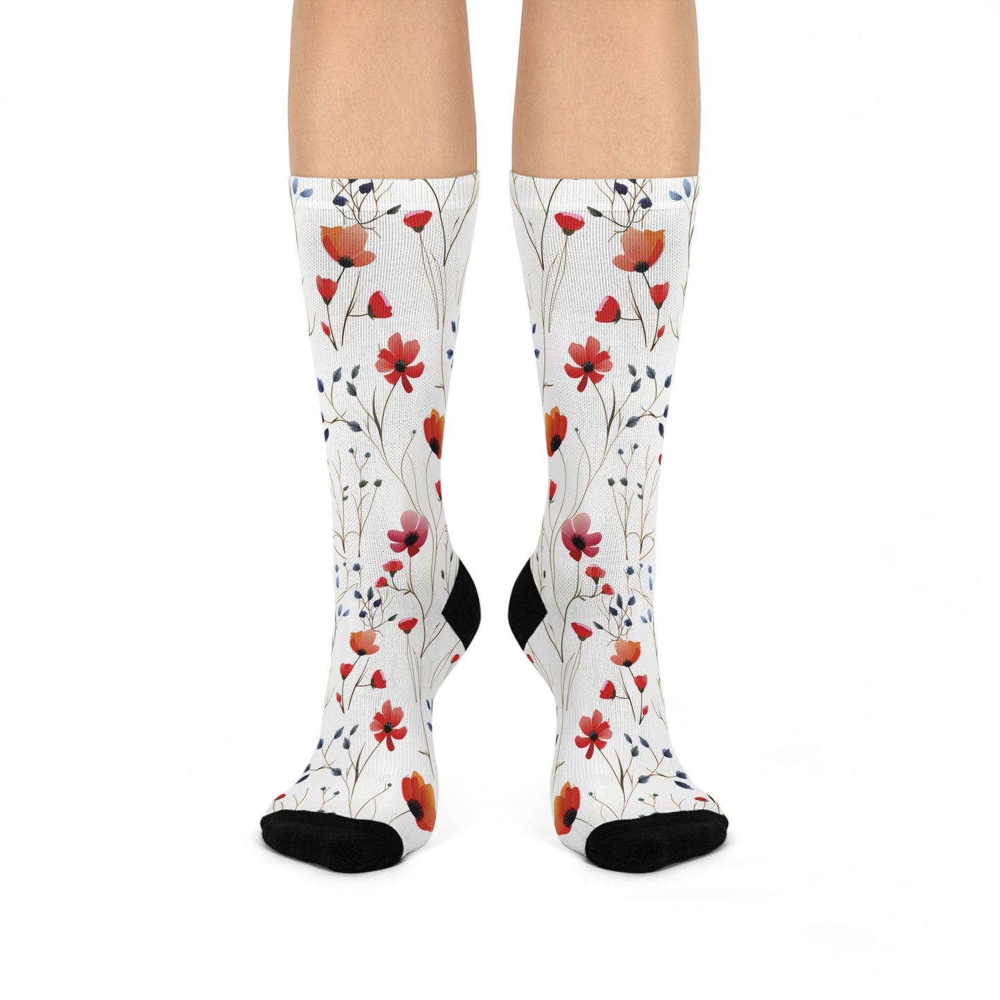 Coral Wildflowers Cushioned Crew Socks