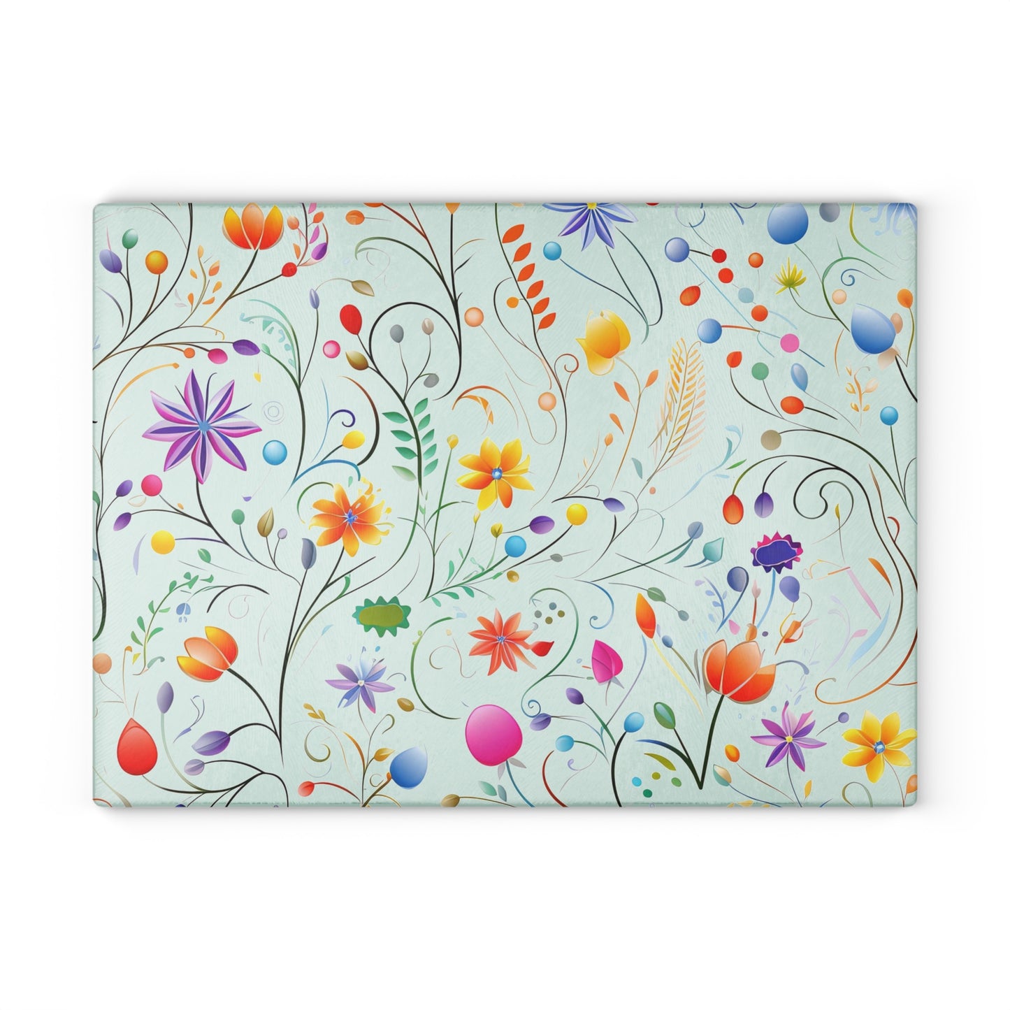 Fanciful Flower Fiesta Glass Cutting Board