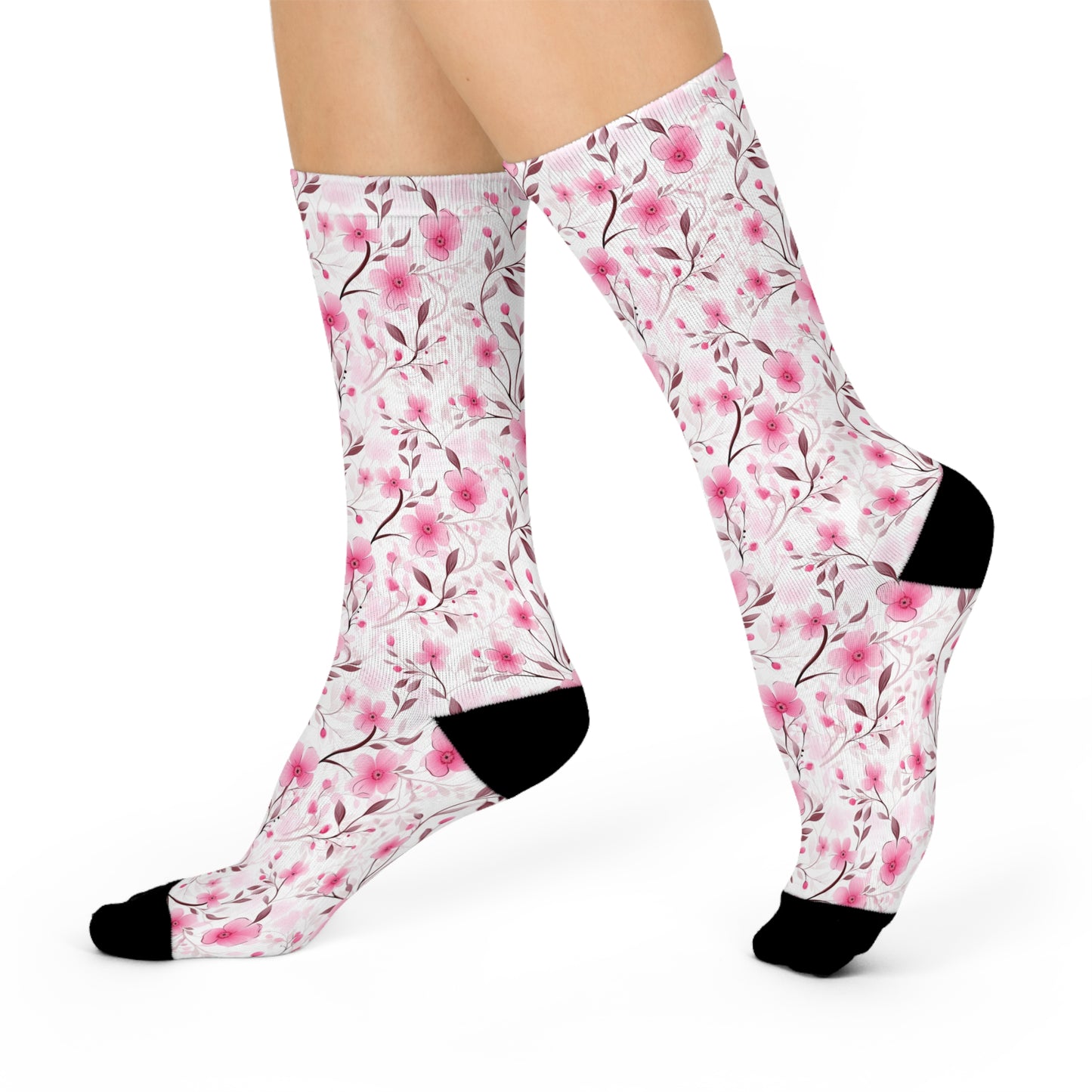 Pink Whimsy Wildflowers Cushioned Crew Socks