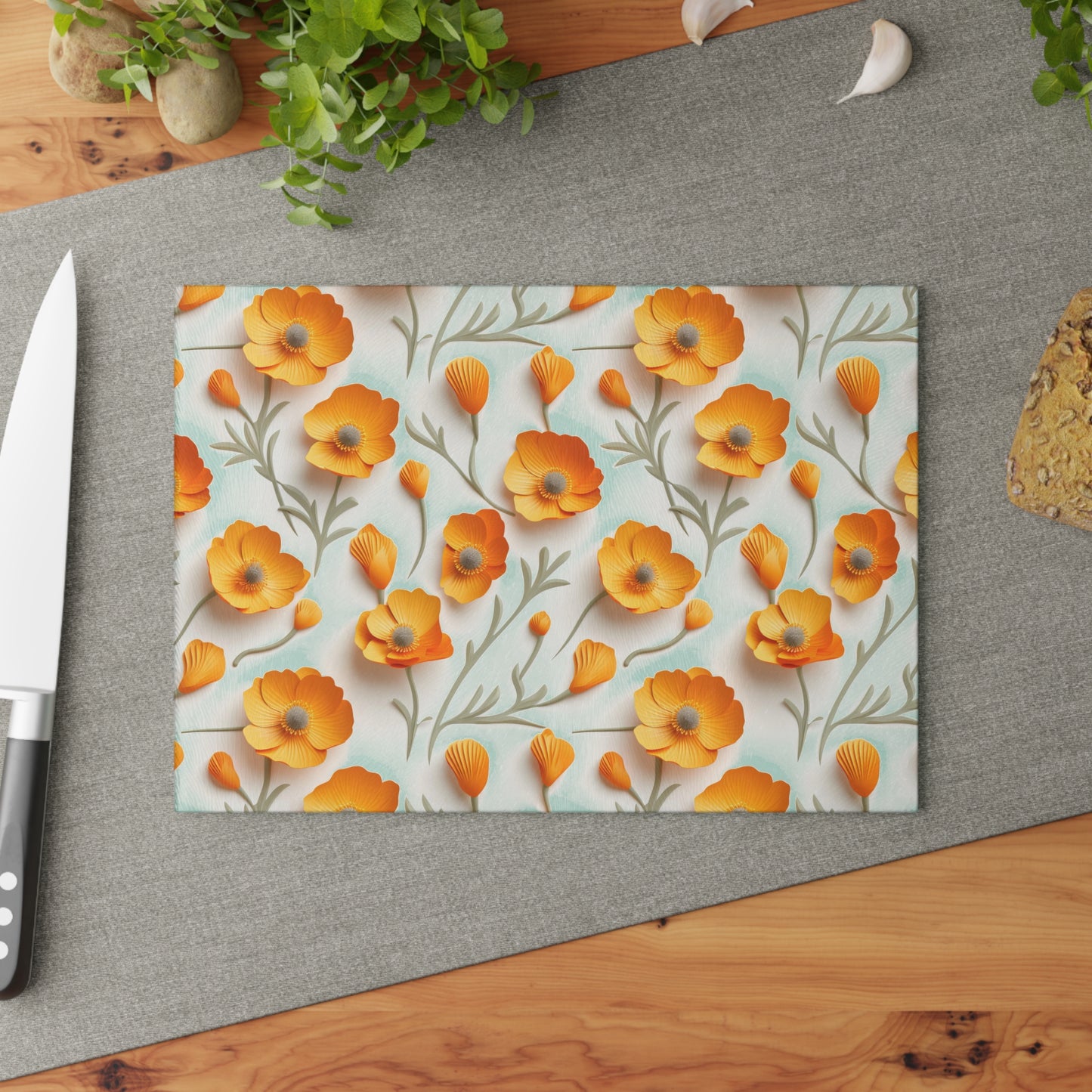 Sculpted Orange Poppies Glass Cutting Board