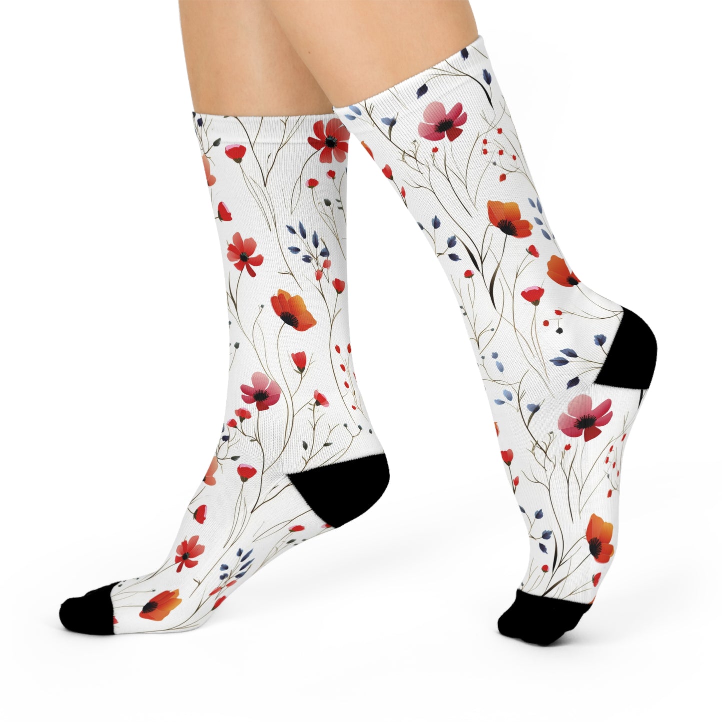 Coral Wildflowers Cushioned Crew Socks