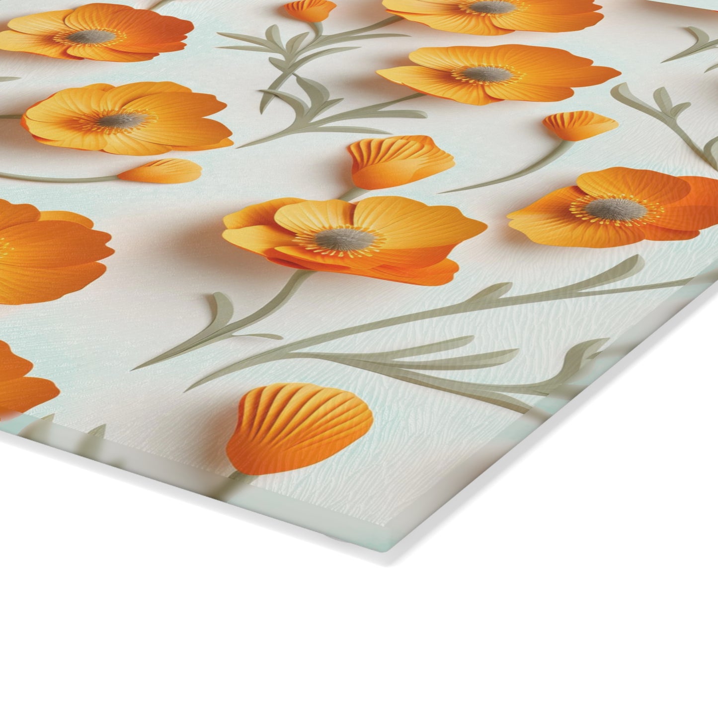 Sculpted Orange Poppies Glass Cutting Board