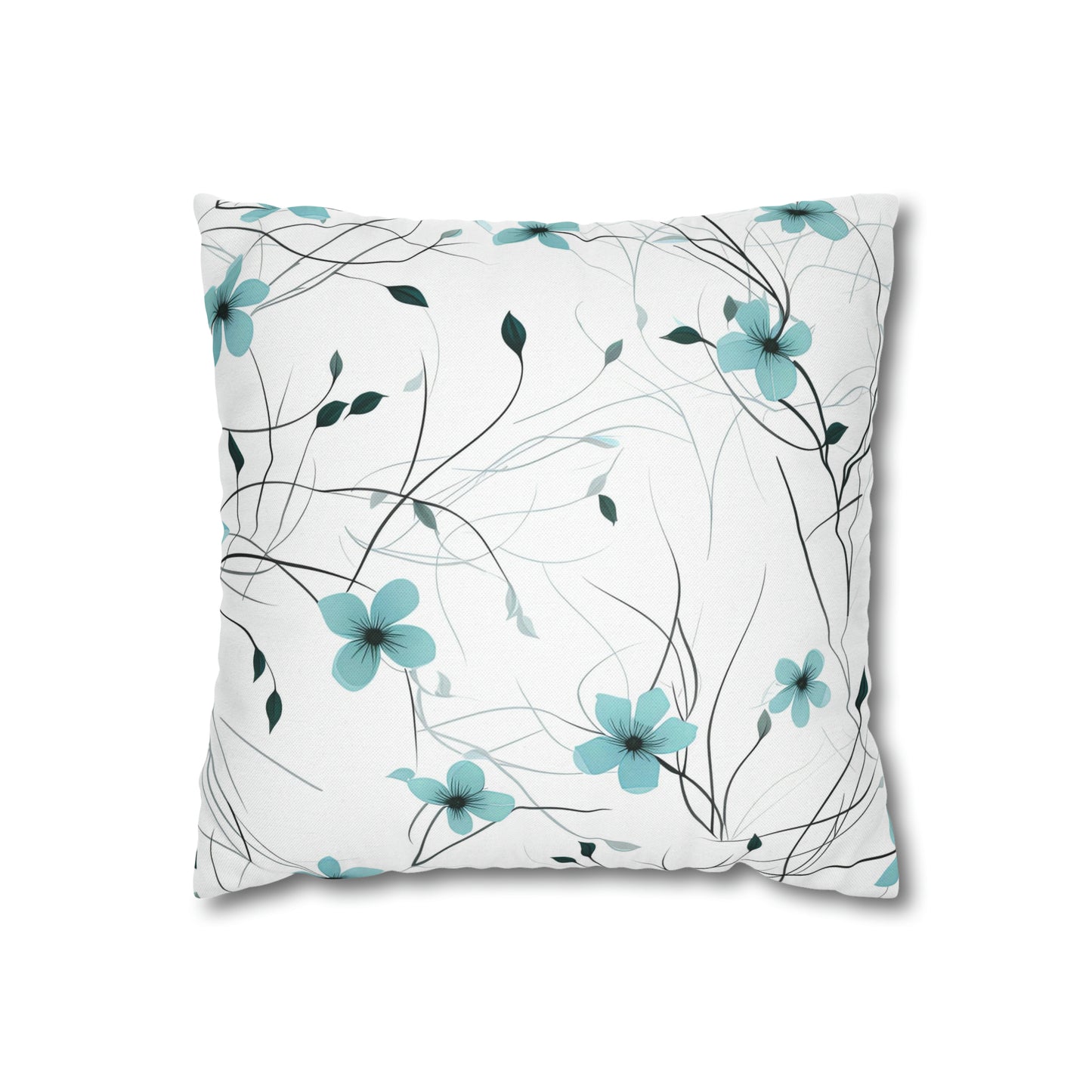 Cyan Whimsy Wildflowers Square Pillow Case