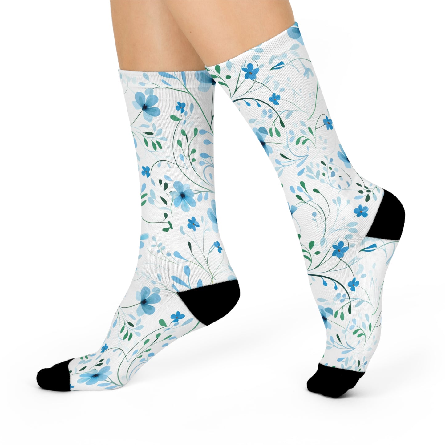 Sky Blue Wildflowers Cushioned Crew Socks