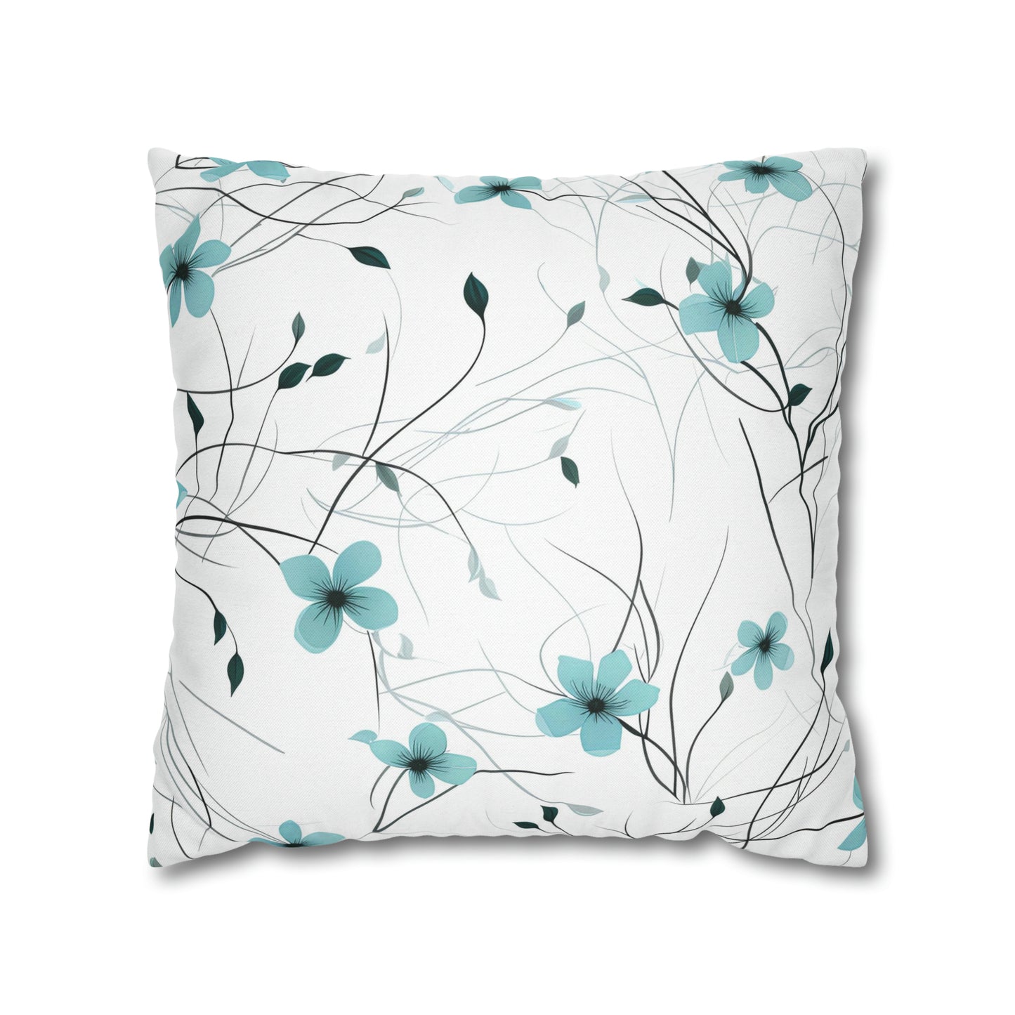 Cyan Whimsy Wildflowers Square Pillow Case