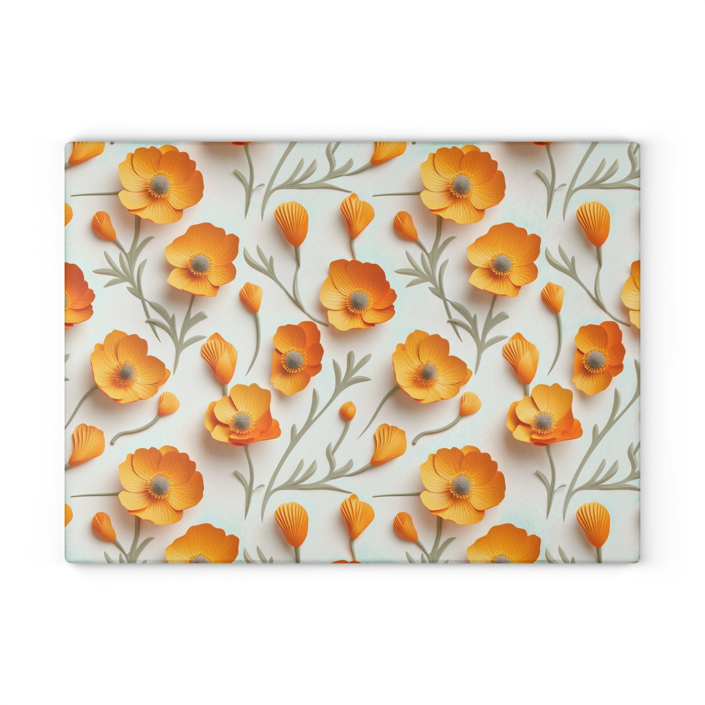 Sculpted Orange Poppies Glass Cutting Board