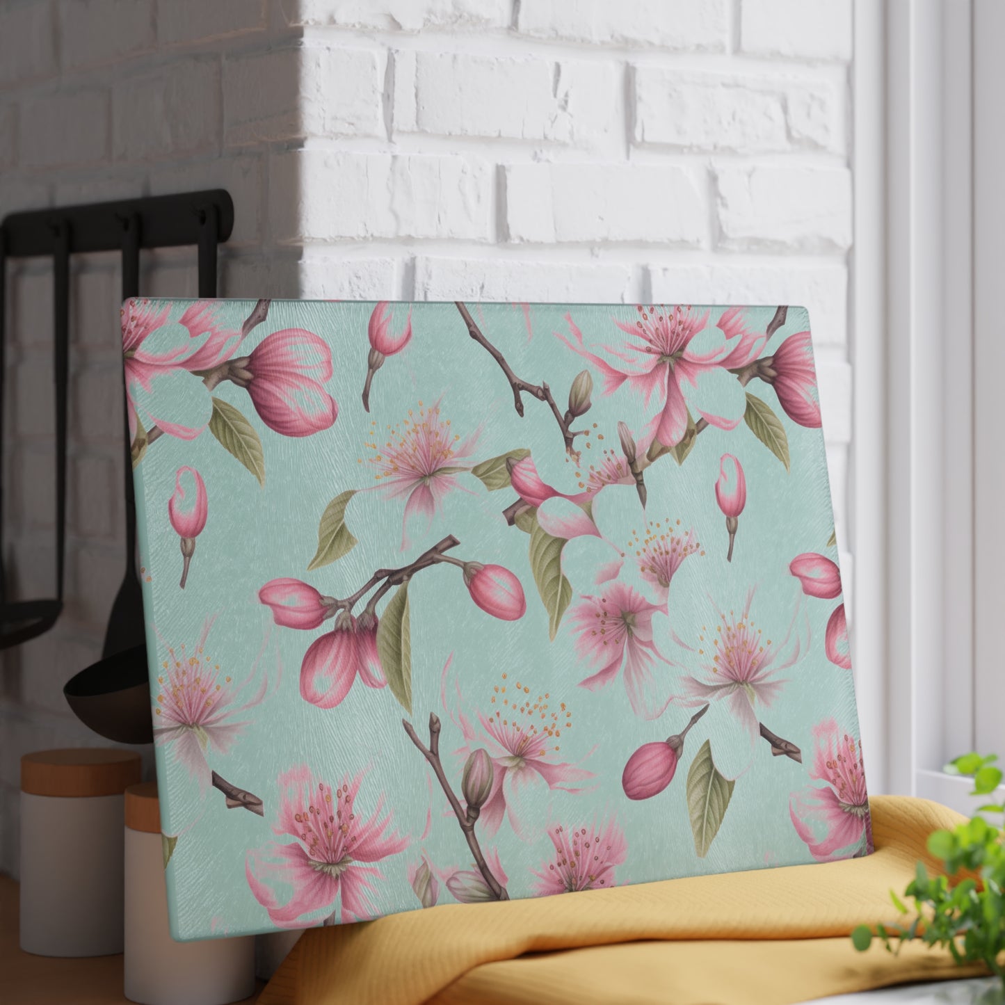 Cherry Blossoms Glass Cutting Board