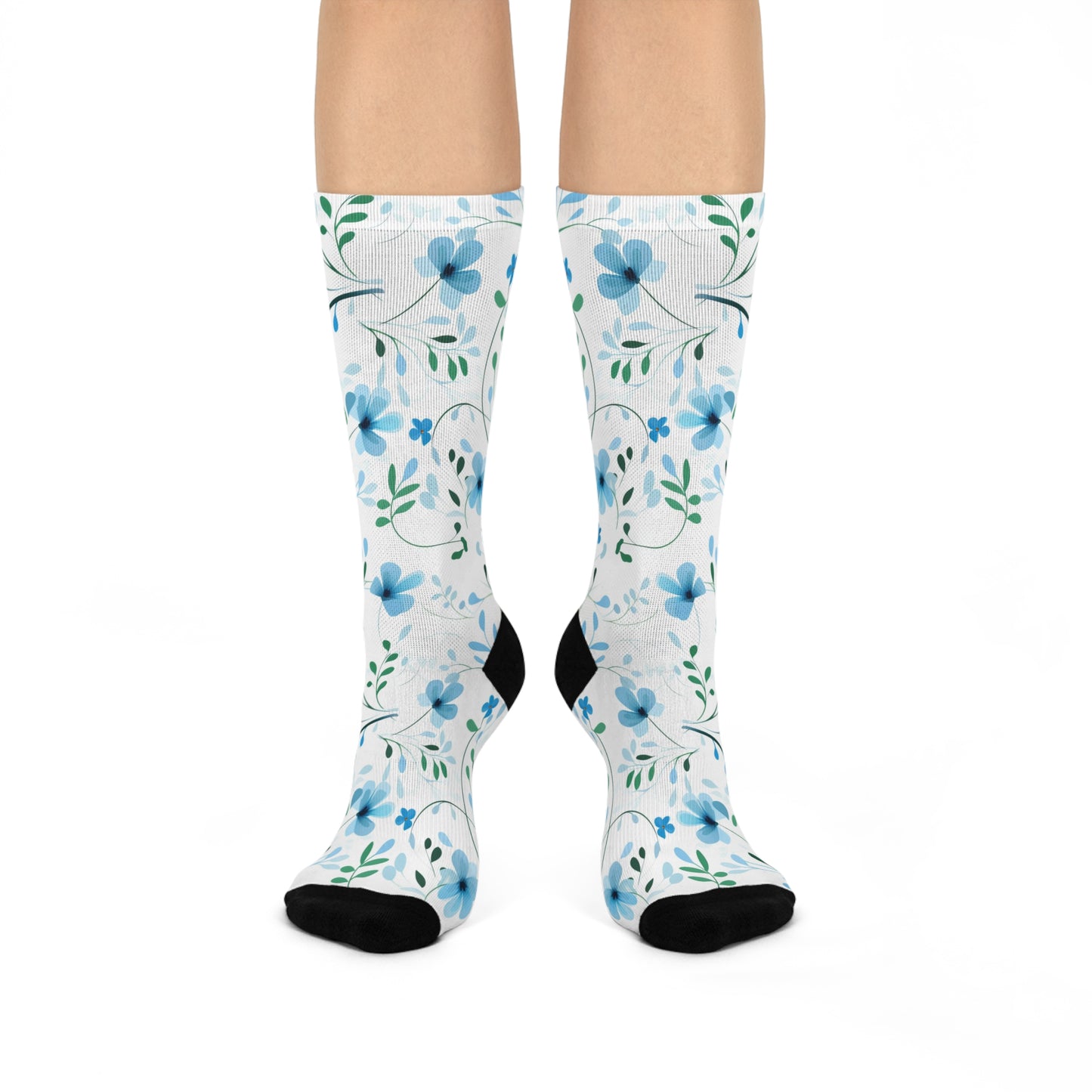 Sky Blue Wildflowers Cushioned Crew Socks