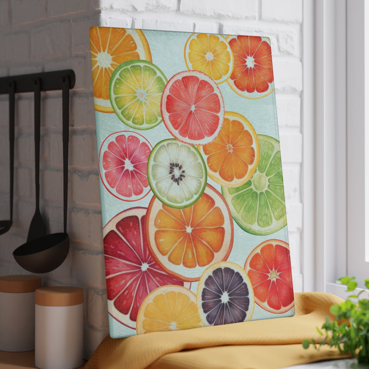 Fruit Slices Glass Cutting Board