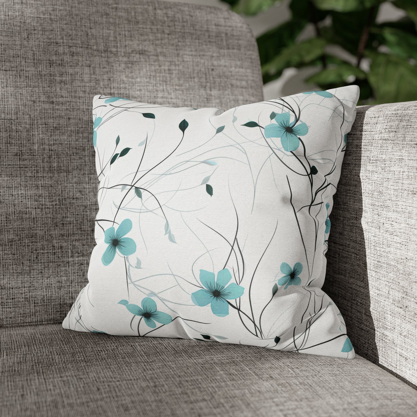 Cyan Whimsy Wildflowers Square Pillow Case