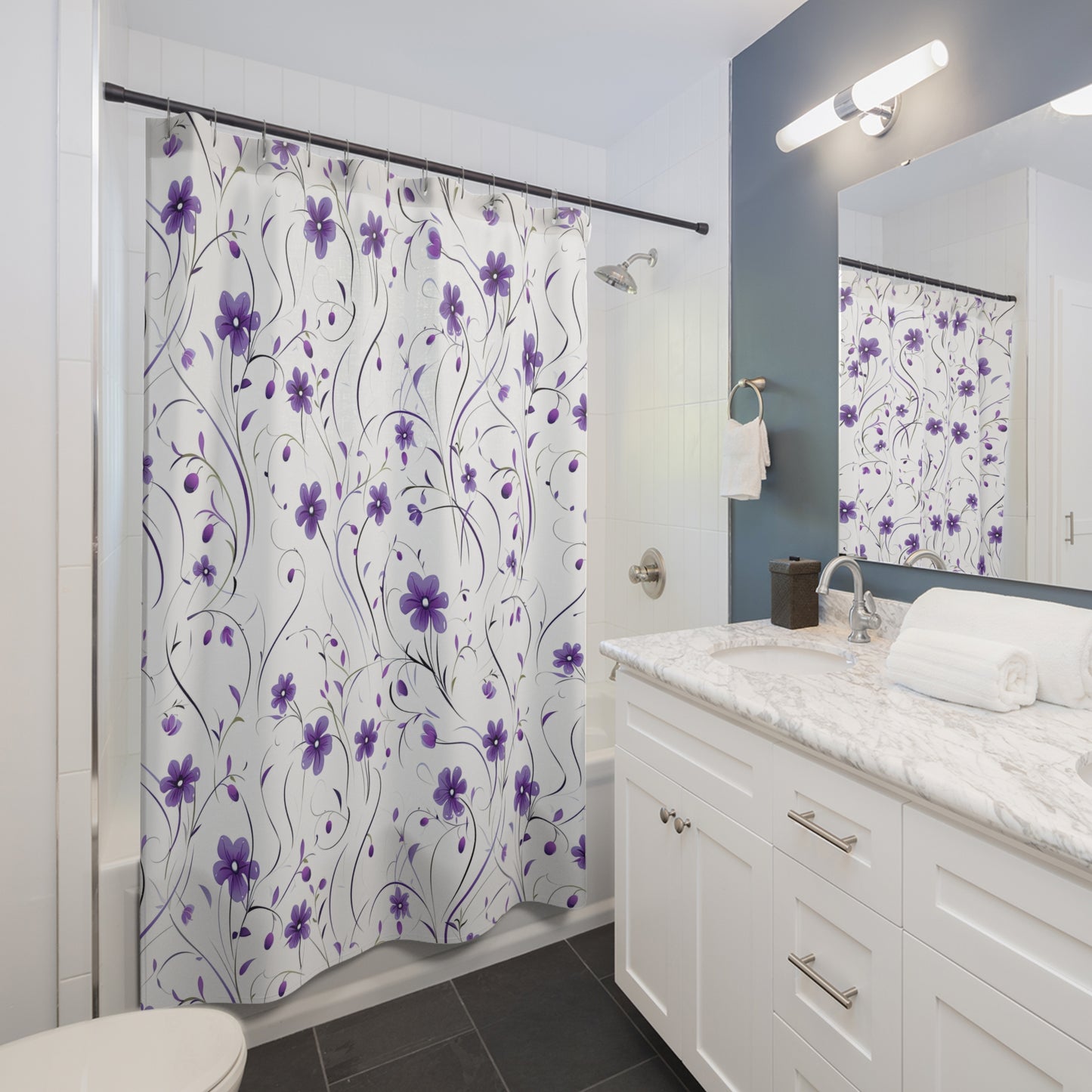 Purple Whimsy Wildflowers Shower Curtain