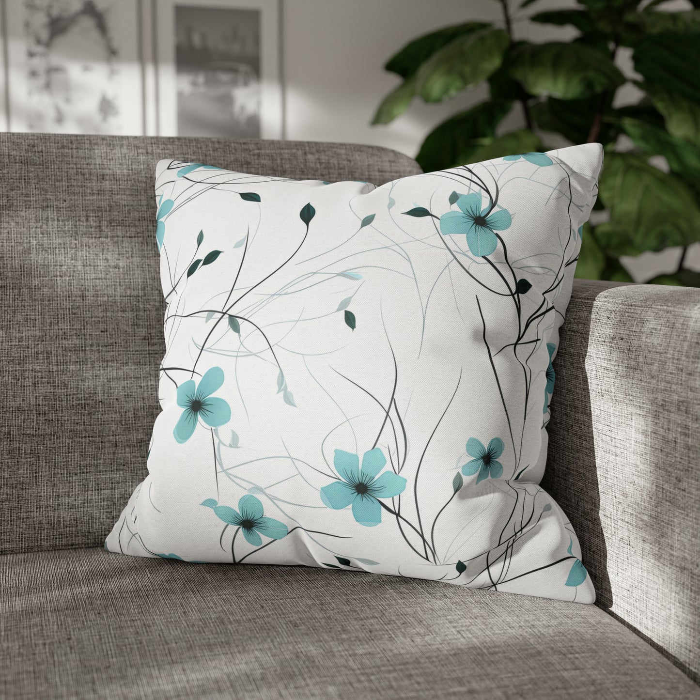 Cyan Whimsy Wildflowers Square Pillow Case