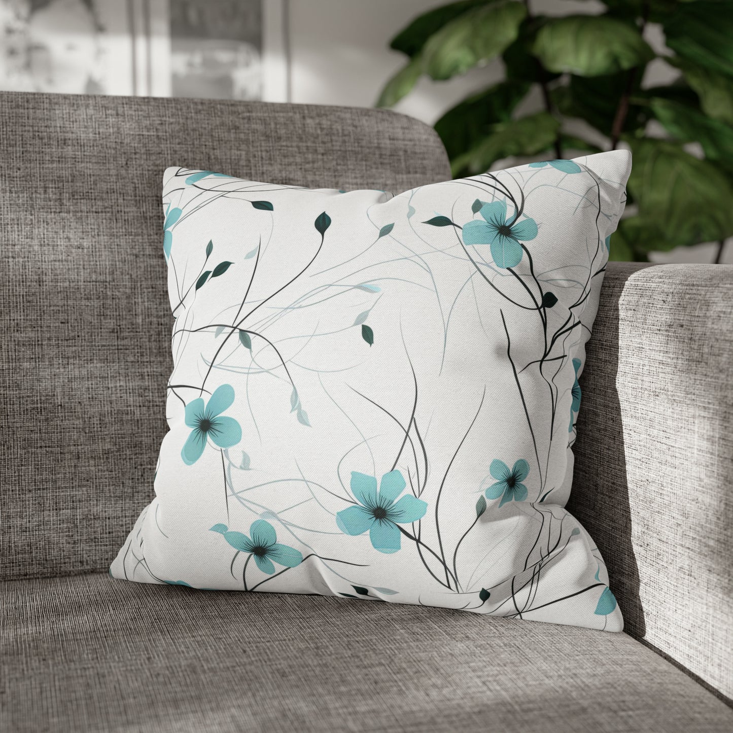 Cyan Whimsy Wildflowers Square Pillow Case